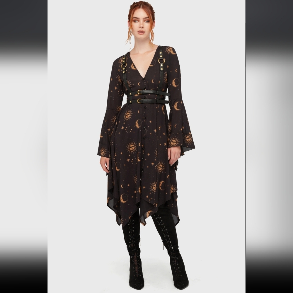 Killstar Black Dress with Gold Celestial Design